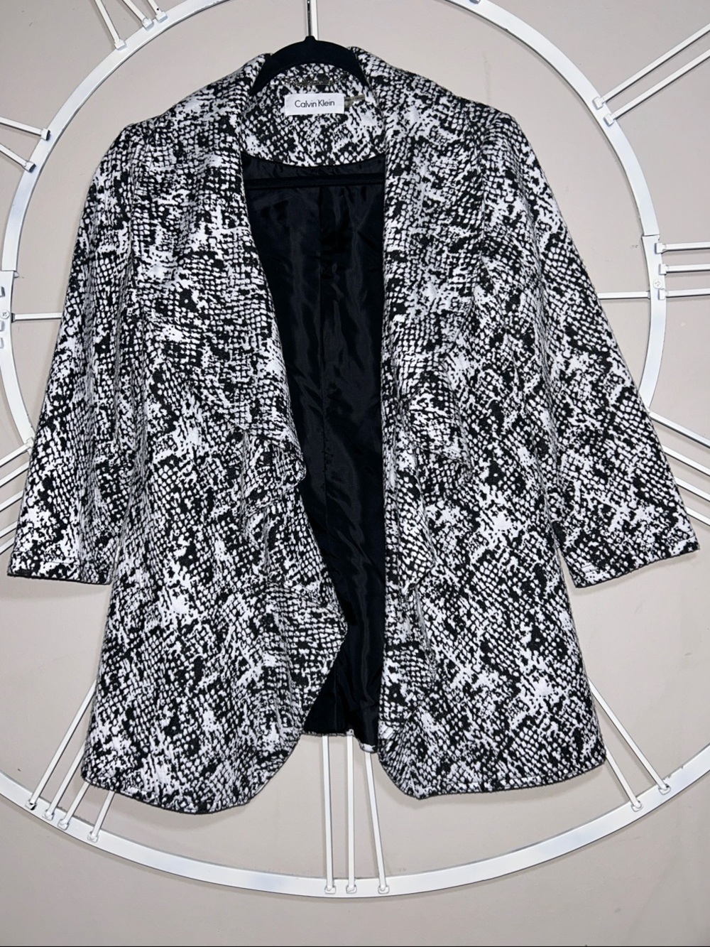 Calvin Klein Black & White Textured Open-Front Blazer